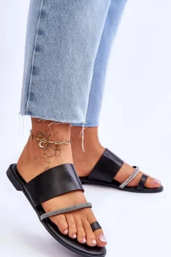 Boto Klapki Damskie Japonki*Damskie Klapki Japonki Z Ozdobnym Paskiem Czarne Sublime