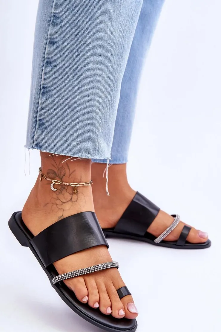 Boto Klapki Damskie Japonki*Damskie Klapki Japonki Z Ozdobnym Paskiem Czarne Sublime