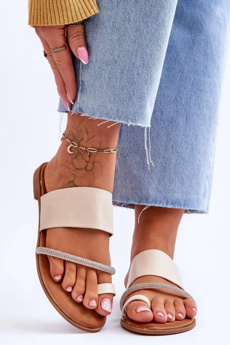 Damskie Boto Damskie Klapki Japonki Z Ozdobnym Paskiem Beżowe Sublime