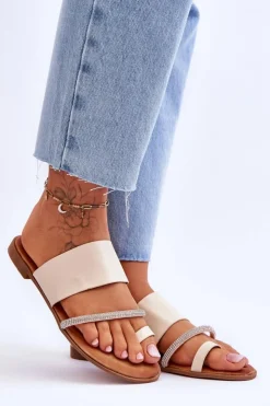 Damskie Boto Damskie Klapki Japonki Z Ozdobnym Paskiem Beżowe Sublime