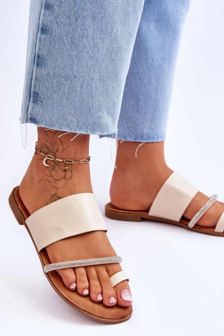 Damskie Boto Damskie Klapki Japonki Z Ozdobnym Paskiem Beżowe Sublime