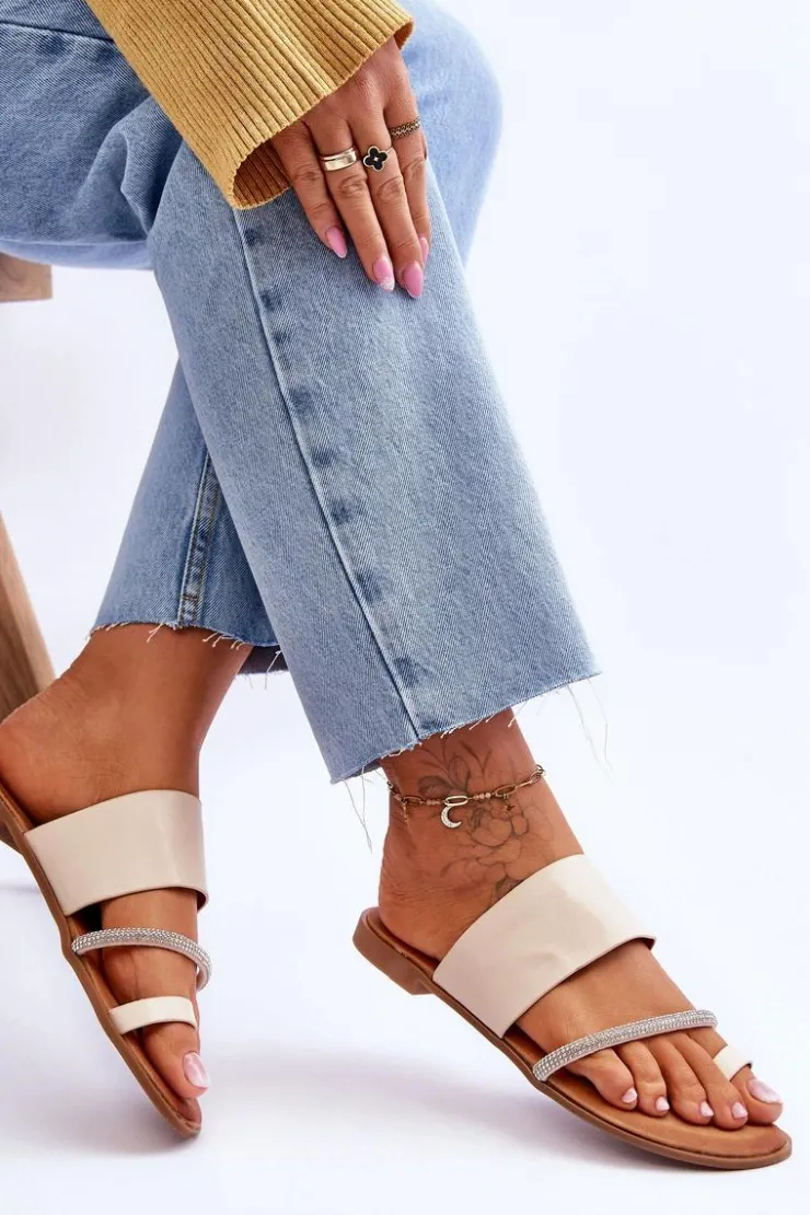 Damskie Boto Damskie Klapki Japonki Z Ozdobnym Paskiem Beżowe Sublime