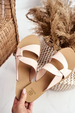 Boto Klapki Damskie Klasyczne*Damskie Klapki Lu Boo Beżowe Mabella