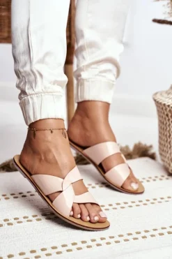 Boto Klapki Damskie Klasyczne*Damskie Klapki Lu Boo Beżowe Mabella