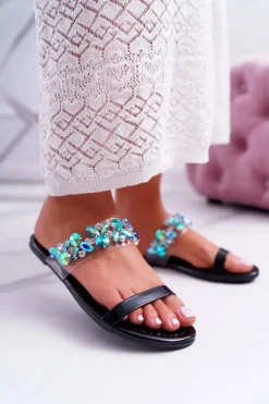 Hot Boto Damskie Klapki Lu Boo Eleganckie Z Cyrkoniami Czarne Elementary