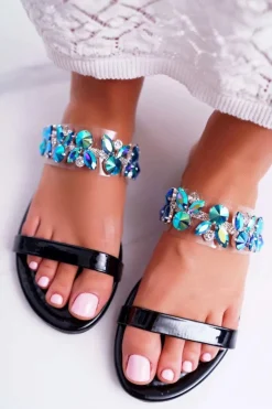 Hot Boto Damskie Klapki Lu Boo Eleganckie Z Cyrkoniami Czarne Elementary