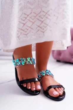 Hot Boto Damskie Klapki Lu Boo Eleganckie Z Cyrkoniami Czarne Elementary