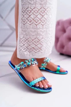 Damskie Boto Damskie Klapki Lu Boo Eleganckie Z Cyrkoniami Niebieskie Elementary