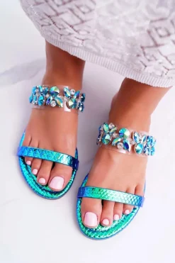 Damskie Boto Damskie Klapki Lu Boo Eleganckie Z Cyrkoniami Niebieskie Elementary