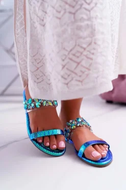 Damskie Boto Damskie Klapki Lu Boo Eleganckie Z Cyrkoniami Niebieskie Elementary