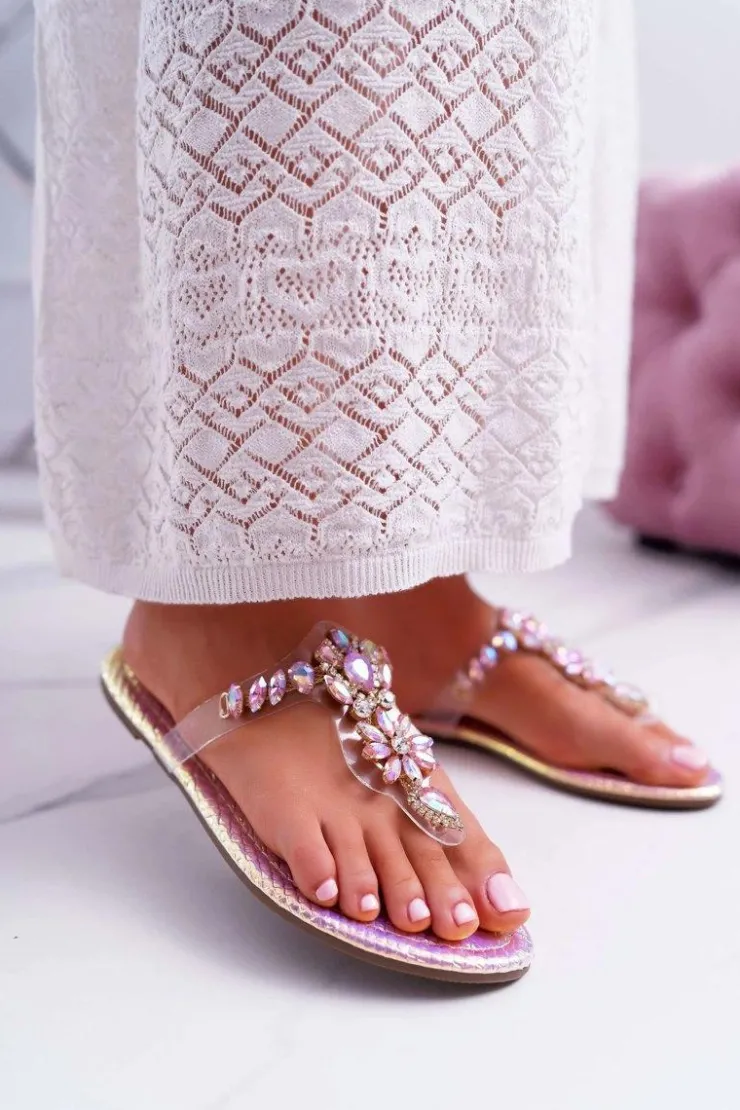 Sale Boto Damskie Klapki Lu Boo Japonki Kryształy Różowe Conathe