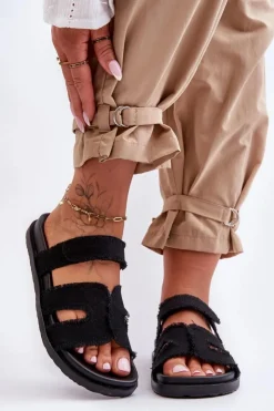 Boto Klapki Na Platformie|Klapki Damskie Klasyczne*Damskie Klapki Materiałowe Na Rzep Czarne Lamirose