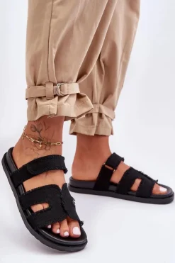 Boto Klapki Na Platformie|Klapki Damskie Klasyczne*Damskie Klapki Materiałowe Na Rzep Czarne Lamirose