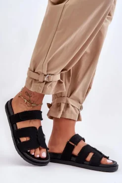 Boto Klapki Na Platformie|Klapki Damskie Klasyczne*Damskie Klapki Materiałowe Na Rzep Czarne Lamirose