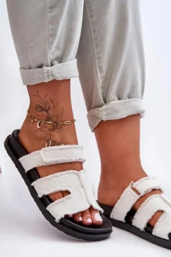 Boto Klapki Damskie Klasyczne|Klapki Na Platformie*Damskie Klapki Materiałowe Na Rzep Białe Lamirose Biały