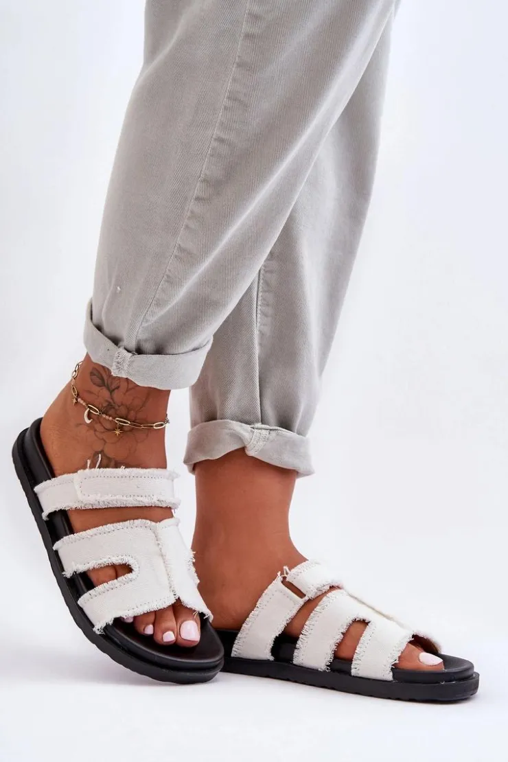 Boto Klapki Damskie Klasyczne|Klapki Na Platformie*Damskie Klapki Materiałowe Na Rzep Białe Lamirose Biały