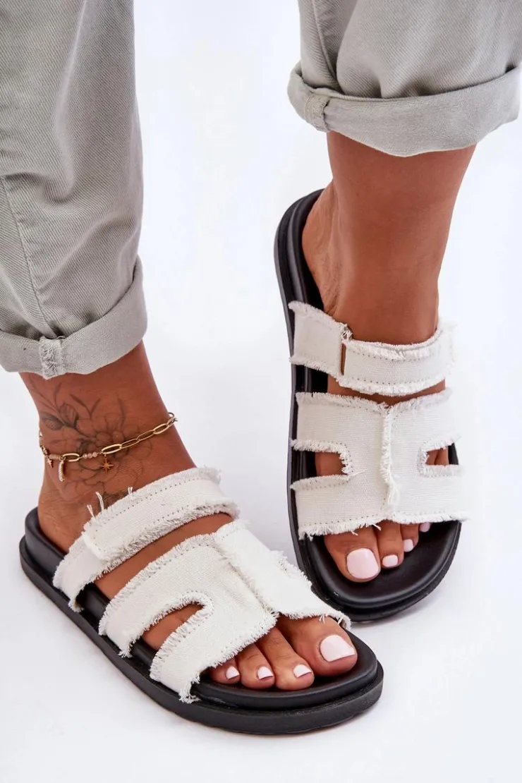 Boto Klapki Damskie Klasyczne|Klapki Na Platformie*Damskie Klapki Materiałowe Na Rzep Białe Lamirose Biały