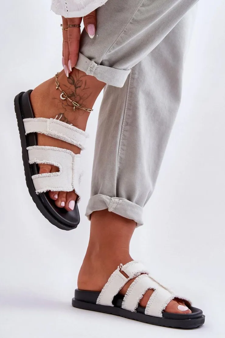 Boto Klapki Damskie Klasyczne|Klapki Na Platformie*Damskie Klapki Materiałowe Na Rzep Białe Lamirose Biały