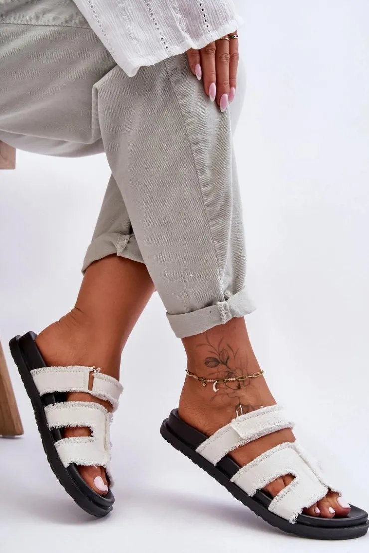 Boto Klapki Damskie Klasyczne|Klapki Na Platformie*Damskie Klapki Materiałowe Na Rzep Białe Lamirose Biały