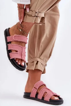 Clearance Boto Damskie Klapki Materiałowe Na Rzep Różowe Lamirose Różowy