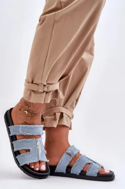 Boto Klapki Na Platformie|Klapki Damskie Klasyczne*Damskie Klapki Materiałowe Na Rzep e Lamirose Niebieski