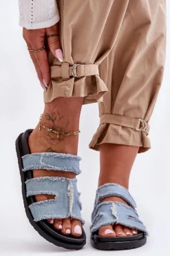 Boto Klapki Na Platformie|Klapki Damskie Klasyczne*Damskie Klapki Materiałowe Na Rzep e Lamirose Niebieski