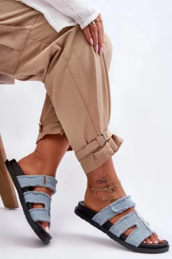 Boto Klapki Na Platformie|Klapki Damskie Klasyczne*Damskie Klapki Materiałowe Na Rzep e Lamirose Niebieski