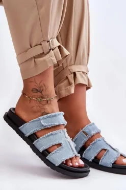 Boto Klapki Na Platformie|Klapki Damskie Klasyczne*Damskie Klapki Materiałowe Na Rzep e Lamirose Niebieski