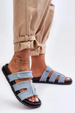 Boto Klapki Na Platformie|Klapki Damskie Klasyczne*Damskie Klapki Materiałowe Na Rzep e Lamirose Niebieski