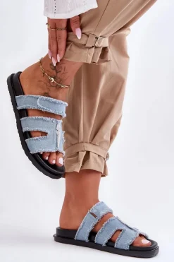 Boto Klapki Na Platformie|Klapki Damskie Klasyczne*Damskie Klapki Materiałowe Na Rzep e Lamirose Niebieski