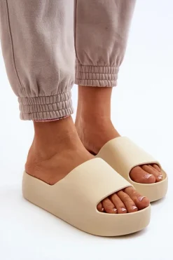 Online Boto Damskie Klapki Na Grubej Podeszwie Beżowe Oreithano Beżowy