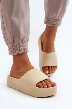 Online Boto Damskie Klapki Na Grubej Podeszwie Beżowe Oreithano Beżowy