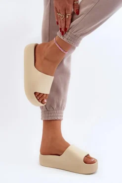 Online Boto Damskie Klapki Na Grubej Podeszwie Beżowe Oreithano Beżowy