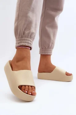 Online Boto Damskie Klapki Na Grubej Podeszwie Beżowe Oreithano Beżowy