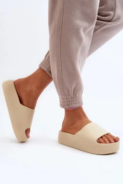 Online Boto Damskie Klapki Na Grubej Podeszwie Beżowe Oreithano Beżowy