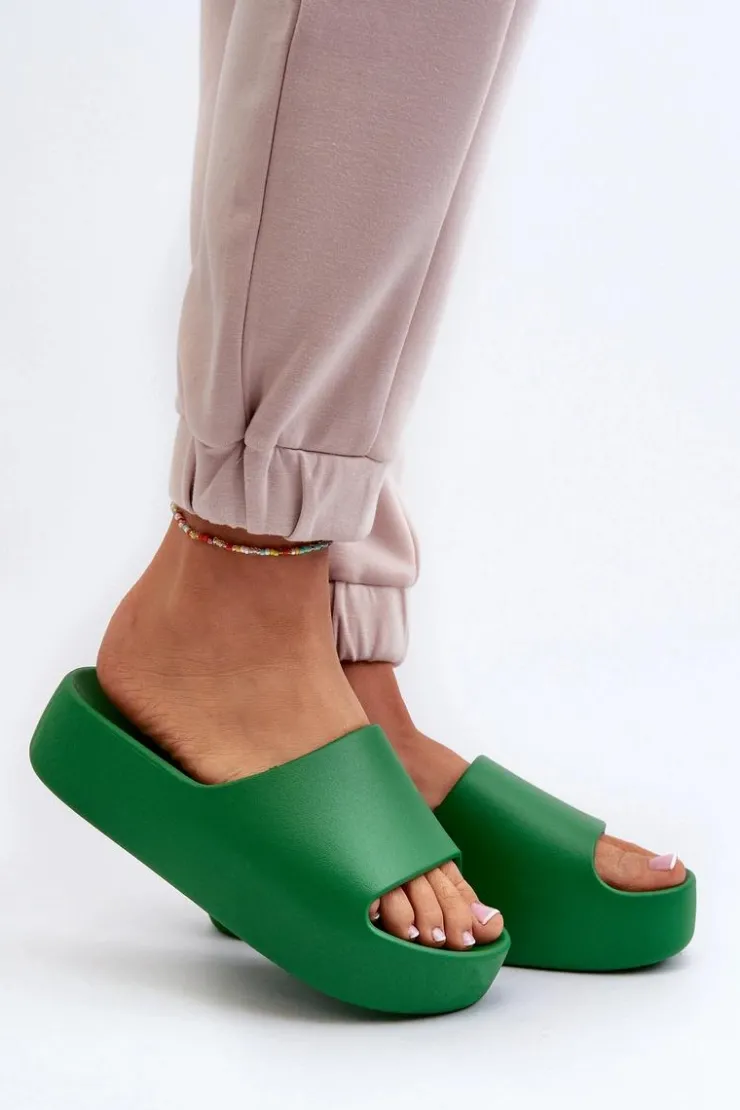 Boto Klapki Damskie Klasyczne*Damskie Klapki Na Grubej Podeszwie Zielone Oreithano Zielony