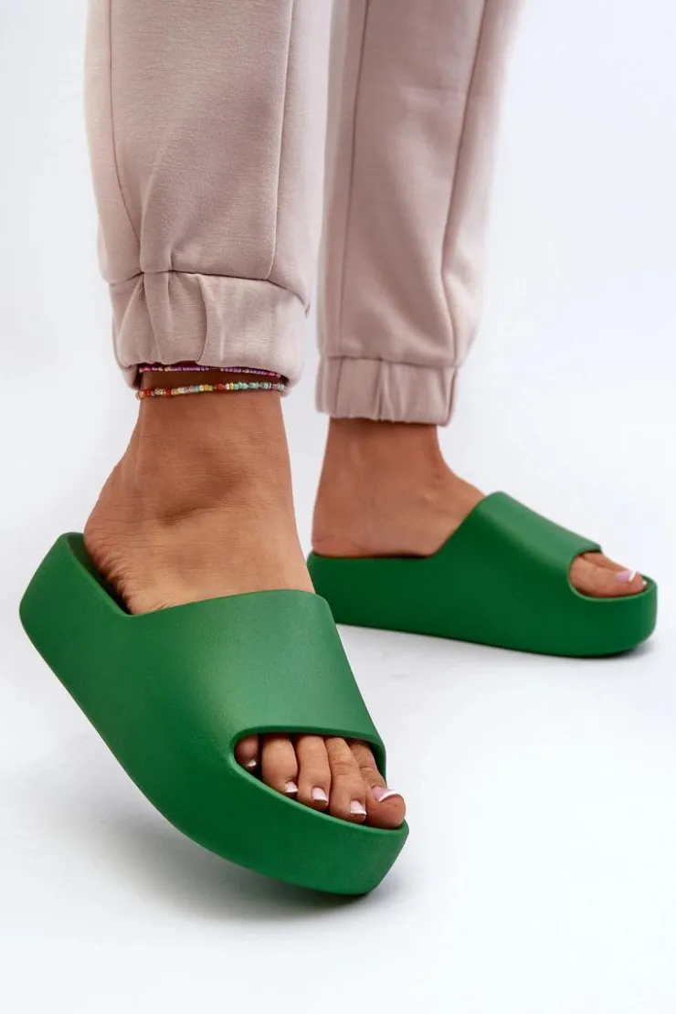 Boto Klapki Damskie Klasyczne*Damskie Klapki Na Grubej Podeszwie Zielone Oreithano Zielony