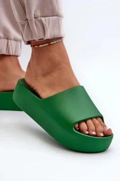 Boto Klapki Damskie Klasyczne*Damskie Klapki Na Grubej Podeszwie Zielone Oreithano Zielony