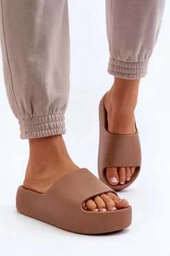 Boto Klapki Damskie Klasyczne*Damskie Klapki Na Grubej Podeszwie Brązowe Oreithano Brązowy