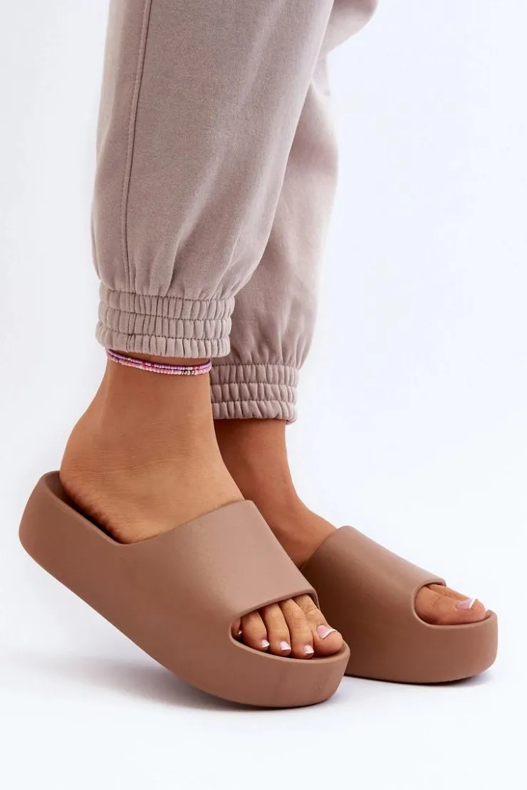 Boto Klapki Damskie Klasyczne*Damskie Klapki Na Grubej Podeszwie Brązowe Oreithano Brązowy