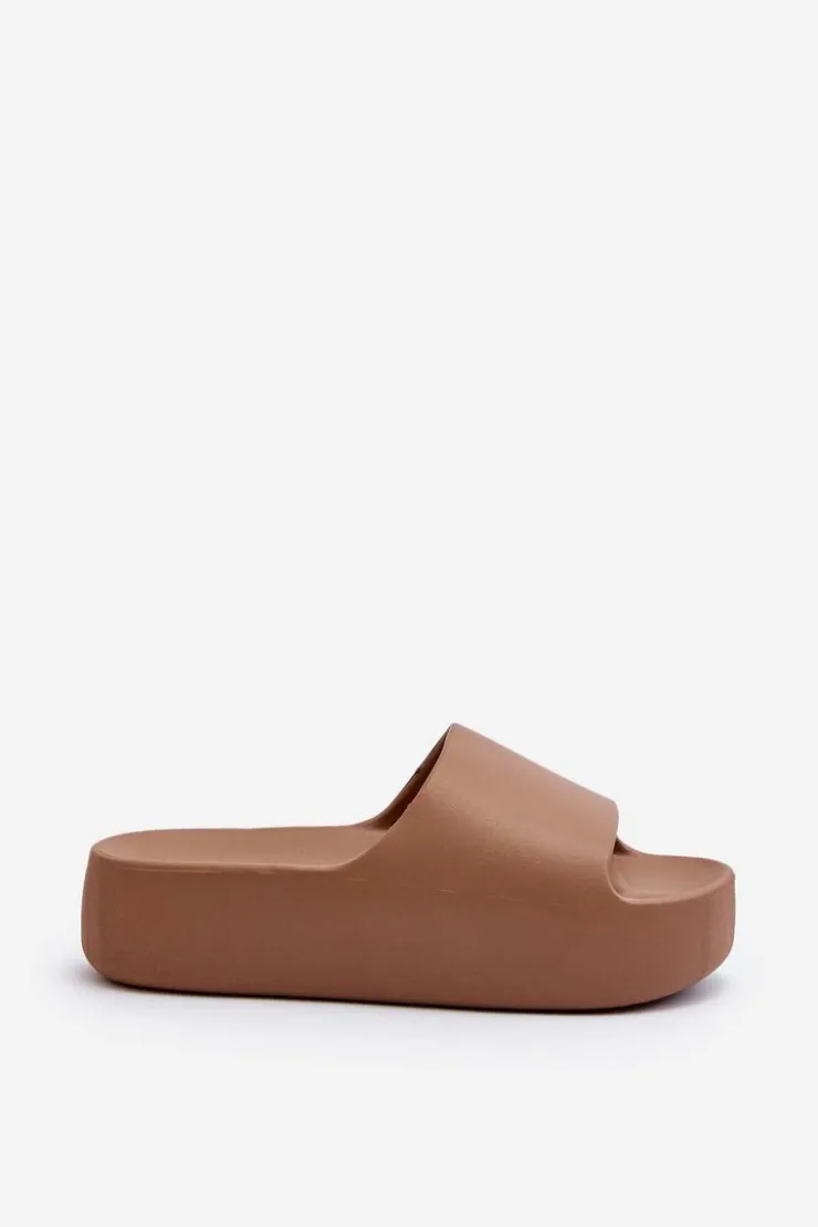 Boto Klapki Damskie Klasyczne*Damskie Klapki Na Grubej Podeszwie Brązowe Oreithano Brązowy