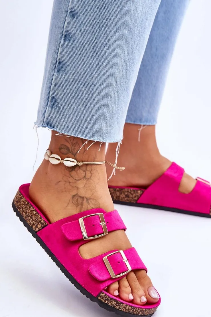 Damskie Boto Damskie Klapki Na Korkowej Platformie Z Paskami Fuksja Doretta