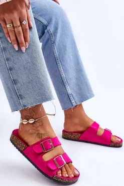 Damskie Boto Damskie Klapki Na Korkowej Platformie Z Paskami Fuksja Doretta