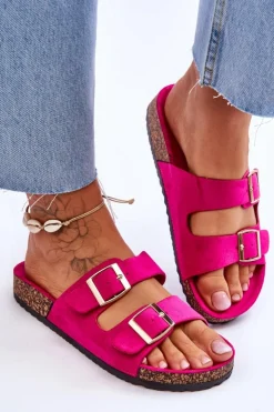 Damskie Boto Damskie Klapki Na Korkowej Platformie Z Paskami Fuksja Doretta