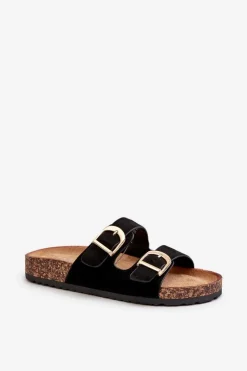 New Boto Damskie Klapki Na Korkowej Platformie Z Paskami Czarne Doretta