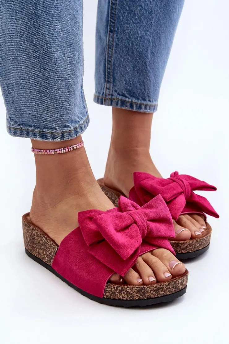 Clearance Boto Damskie Klapki Na Korkowej Platformie Z Kokardą Fuksja Tarena