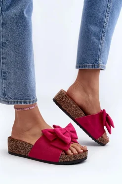 Clearance Boto Damskie Klapki Na Korkowej Platformie Z Kokardą Fuksja Tarena
