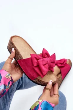 Clearance Boto Damskie Klapki Na Korkowej Platformie Z Kokardą Fuksja Tarena