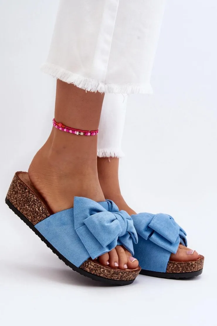 Boto Klapki Damskie Klasyczne|Klapki Korkowe*Damskie Klapki Na Korkowej Platformie Z Kokardą Niebieskie Tarena