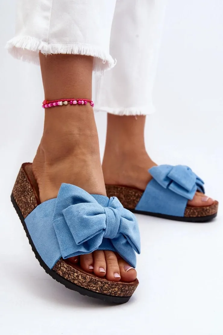 Boto Klapki Damskie Klasyczne|Klapki Korkowe*Damskie Klapki Na Korkowej Platformie Z Kokardą Niebieskie Tarena